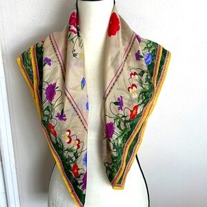 Floral Silk Scarf with Multicolor Design